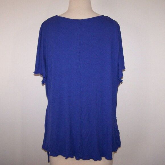 Lane Bryant Wrap Shirt Top Womens 26 28 Short Flutter Sleeves Stretch Soft Blue - Picture 8 of 12